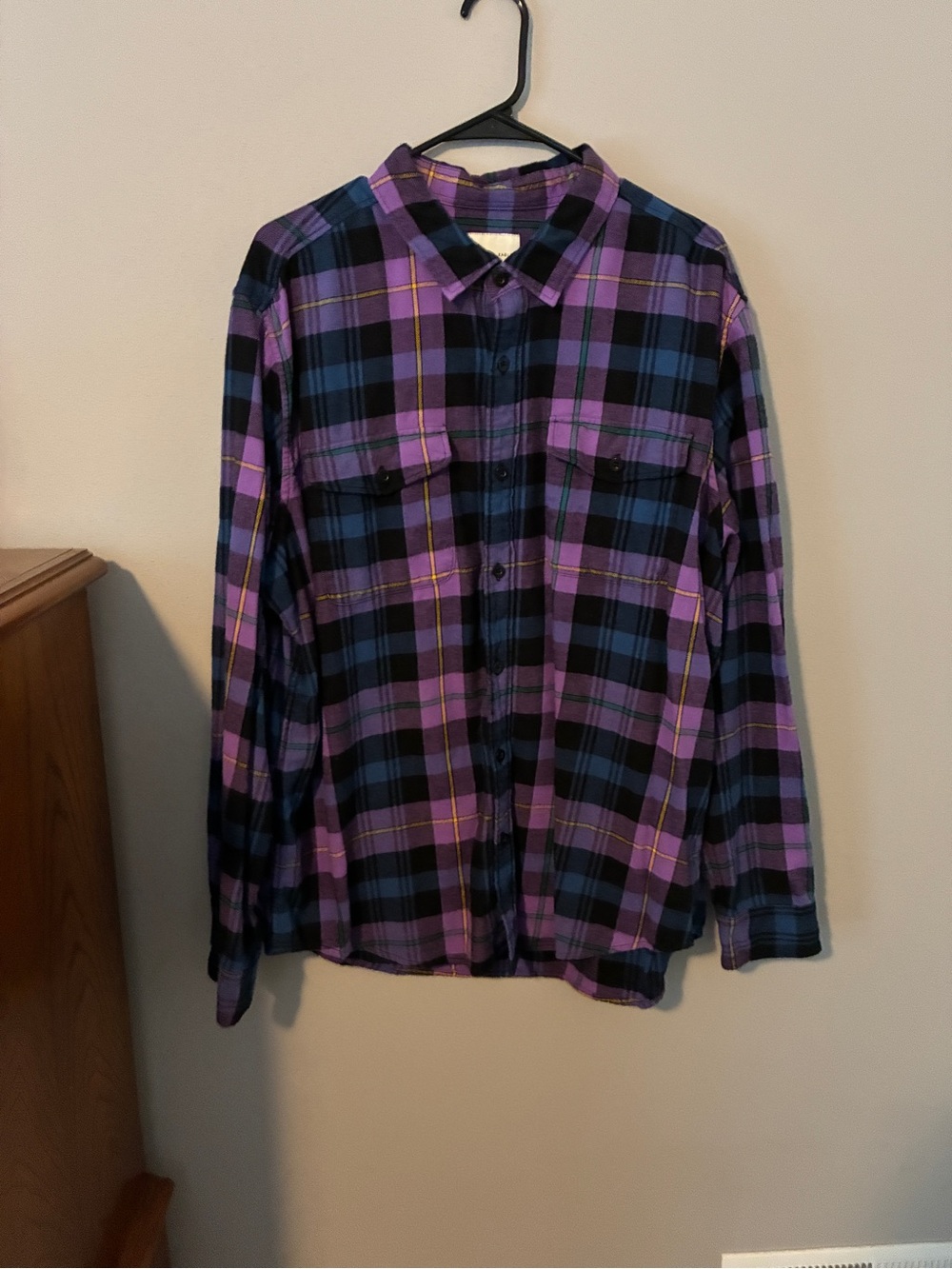 American Eagle Outfitters Purple and Black Plaid Button-Down Shirt